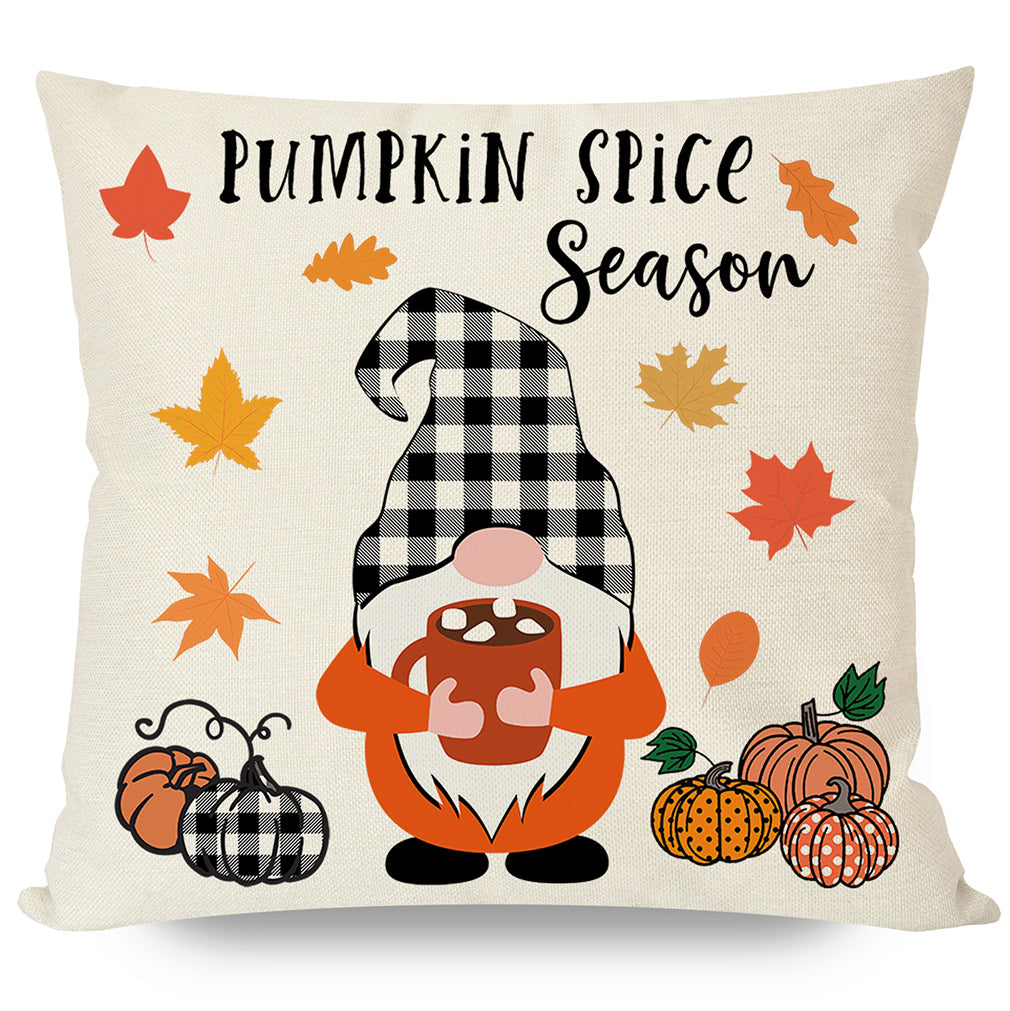 PANDICORN Buffalo Plaid Fall Pillow Covers 18x18 Set of 4, Black and Orange Decor Truck Gnomes Pumpkin Leaves, Autumn Thanksgiving Throw Pillow Cases