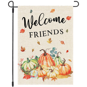 PANDICORN Welcome Fall Garden Flag 12×18 Inch Double Sided, Watercolor Orange Falling Leaves, Small Autumn Welcome Thanksgiving Yard Decor
