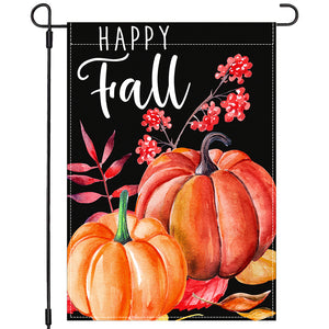 PANDICORN Happy Fall Garden Flag 12×18 Inch Double Sided, Watercolor Orange Red Pumpkin Floral Leaves, Small Autumn Welcome Thanksgiving Yard Decor