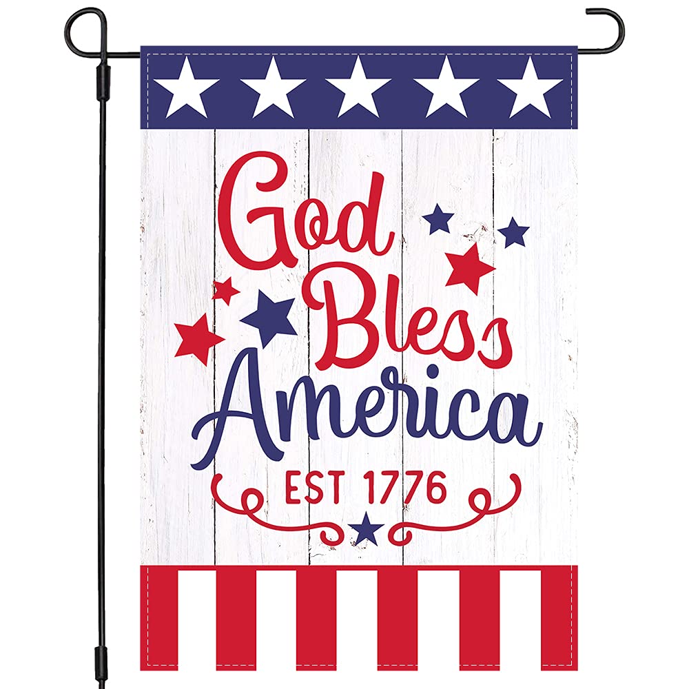 Patriotic 4th of July Garden Flag 12×18, God Bless America, Star and Stripes Welcome