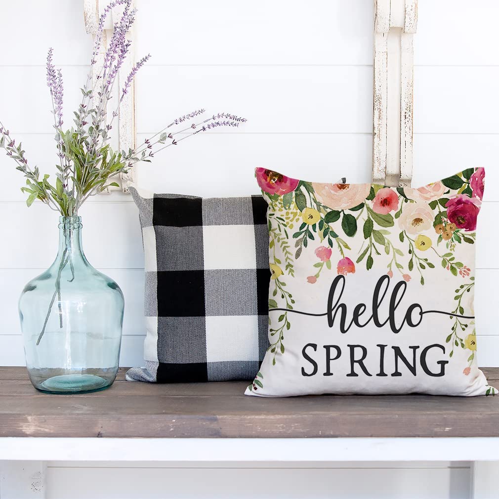Farmhouse Pillow Covers Hello Spring Flower Floral Country Bike Bunny