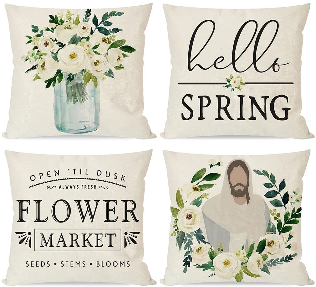 Farmhouse Pillow Covers Spring Flower Floral Country Religious Jesus