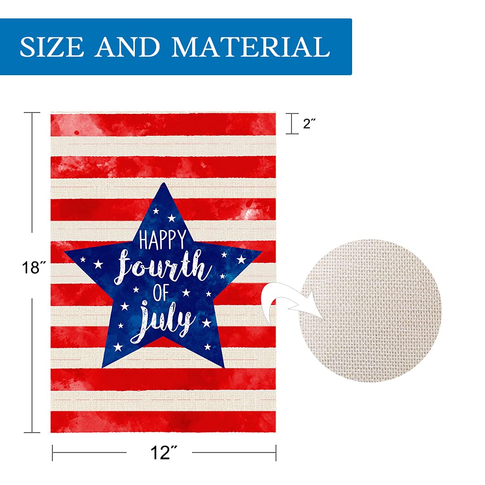 Happy 4th Fourth of July American Garden Flag 12x18 Double Sided, Patriotic Stars and Stripes US Flag