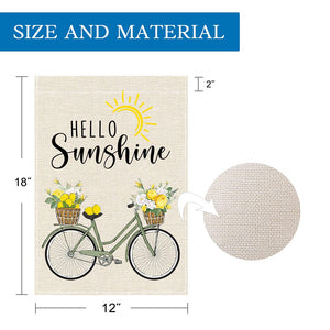 Spring Summer Garden Flag 12×18 Inch Double Sided, Lemon Welcome Bicycle with Sunshine