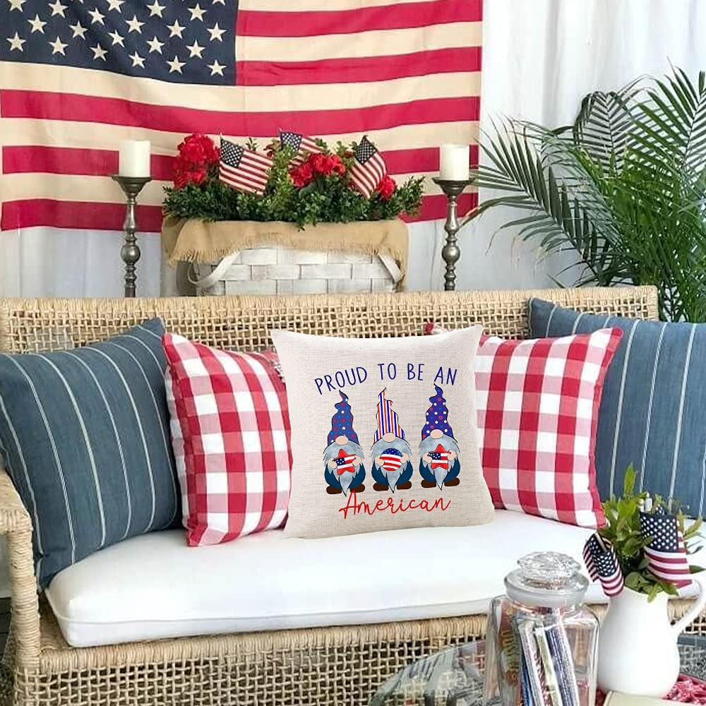 4th Fourth of July American Flag Pillow Covers 18x18 Set of 4, US Memorial Independence Day