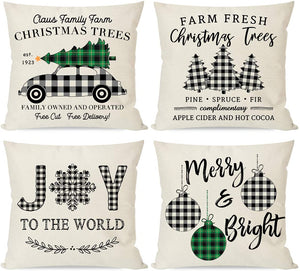 PANDICORN Buffalo Plaid Farmhouse Christmas Pillow Covers 18x18 Set of 4,  Outdoor Christmas Decorations, Christmas Decor Trees Truck Ornaments