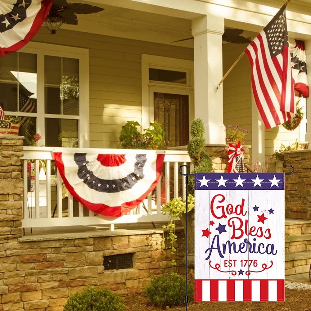 Patriotic 4th of July Garden Flag 12×18, God Bless America, Star and Stripes Welcome