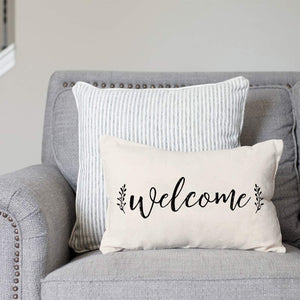 PANDICORN Set of 2 Farmhouse Pillow Covers 12x20 with Words Welcome This is Our Happy Place, Porch Pillow