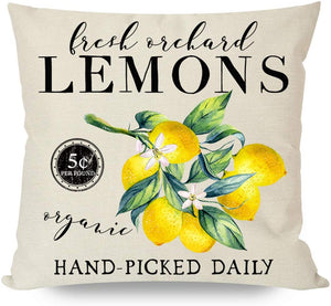Farmhouse Lemon Pillow Covers for Home Decor, Black Buffalo Plaid Truck Wreath Bicycle, Summer Yellow