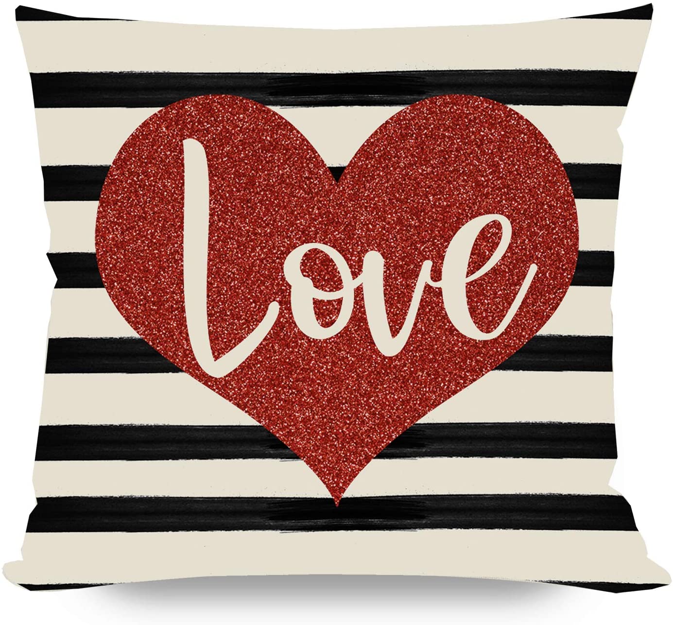 Valentine Pillow Covers 18x18 Set of 4 for Valentines Day Decorations, Black Stripe Red Heart Love Gnome