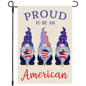 Welcome 4th Fourth of July Gnomes Garden Flag 12x18, Patriotic Gnomes Proud to Be an American