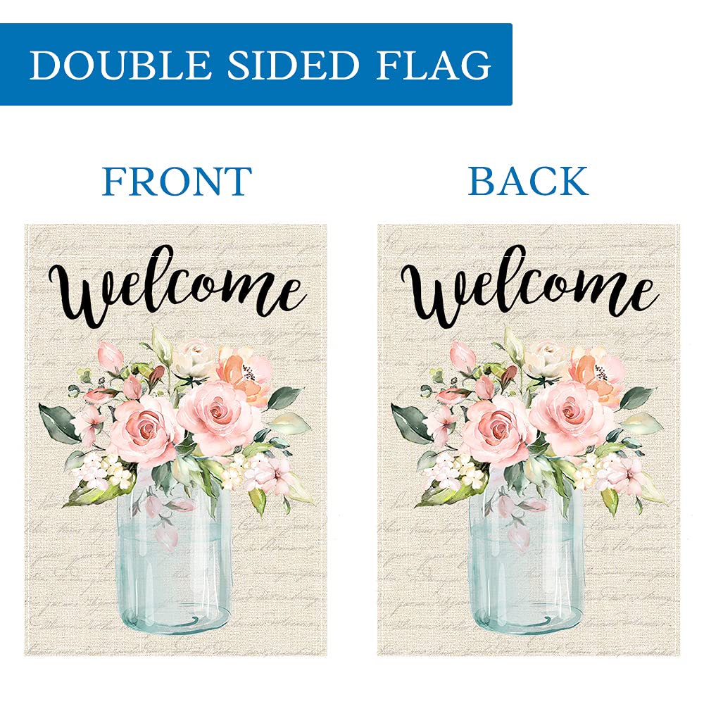 Spring Summer Garden Flag 12×18 Inch Double Sided, Mason Jar Watercolor Floral Flower,