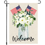 Welcome 4th Fourth of July American Garden Flag 12x18 Double Sided, US Flag Greenery Flower Floral, Stars and Stripes