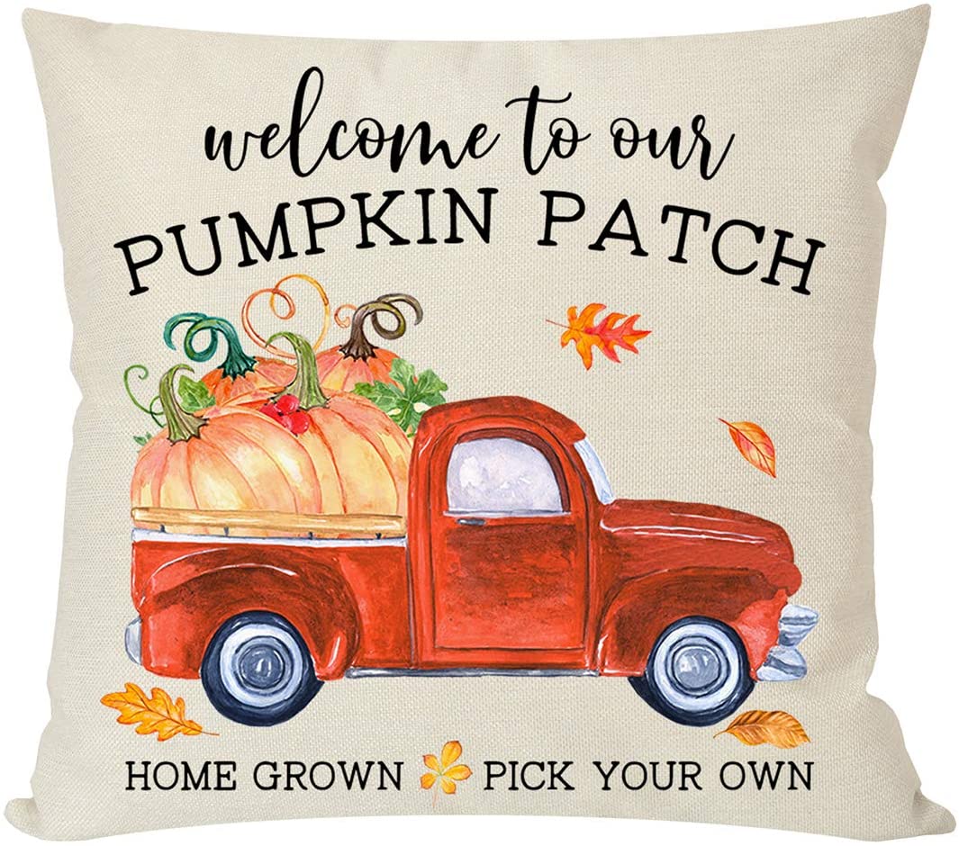 PANDICORN Farmhouse Fall Pillow Covers 18x18 Set of 4 for Fall Decor, Pumpkin Patch Leaves Truck, Fall Thanksgiving Decorations Throw Pillows