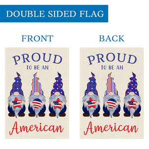 Welcome 4th Fourth of July Gnomes Garden Flag 12x18, Patriotic Gnomes Proud to Be an American