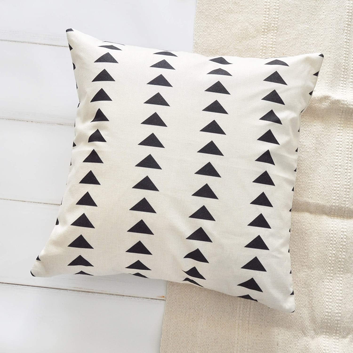 PANDICORN Set of 2 Boho Black and Cream/Off White Pillow Covers for Home Décor, African Mudcloth Throw Pillow Cases for Couch Sofa, Geometric Black Triangle, 18 x 18 Inch