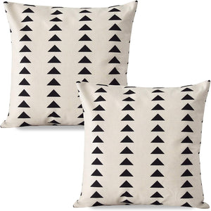 PANDICORN Set of 2 Boho Black and Cream/Off White Pillow Covers for Home Décor, African Mudcloth Throw Pillow Cases for Couch Sofa, Geometric Black Triangle, 18 x 18 Inch