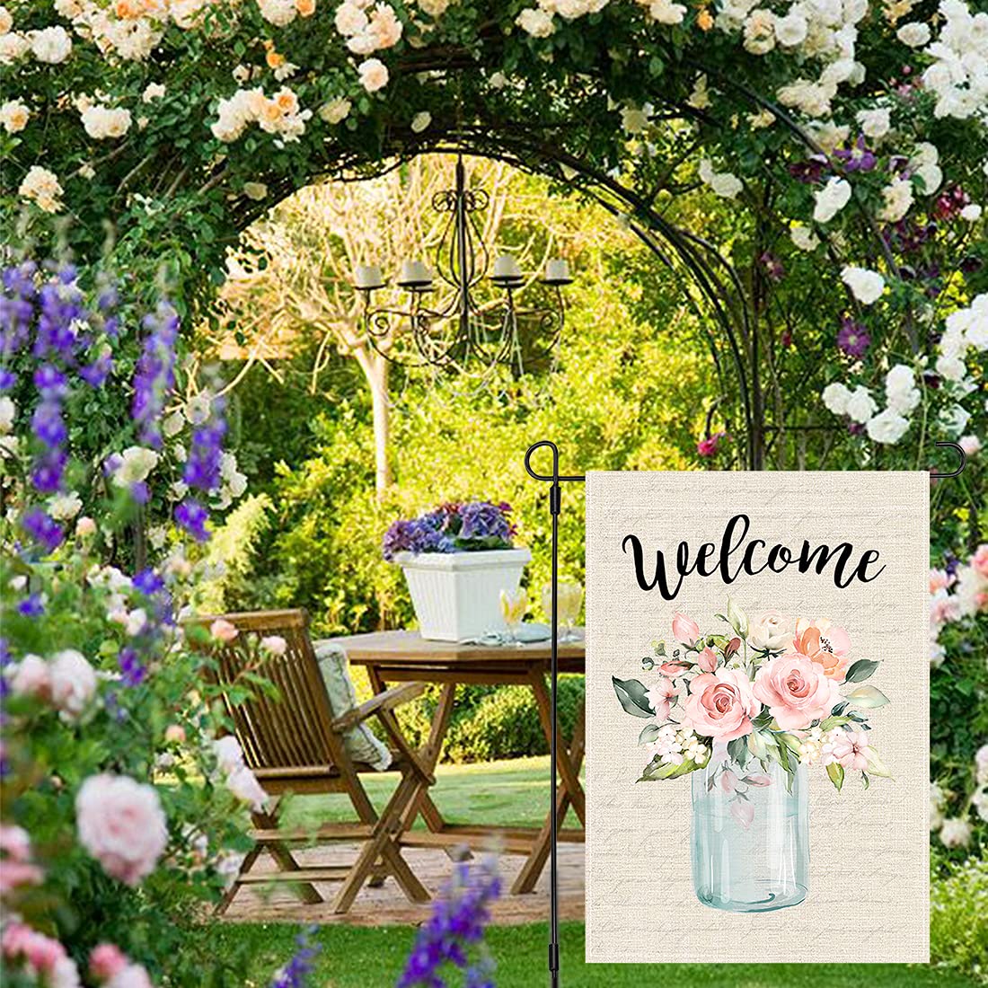 Spring Summer Garden Flag 12×18 Inch Double Sided, Mason Jar Watercolor Floral Flower,