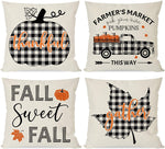 PANDICORN Fall Pillow Covers 18x18 Set of 4, Black Buffalo Plaid Check Pumpkin Leaves Truck, Autumn Thanksgiving Throw Pillows Cases