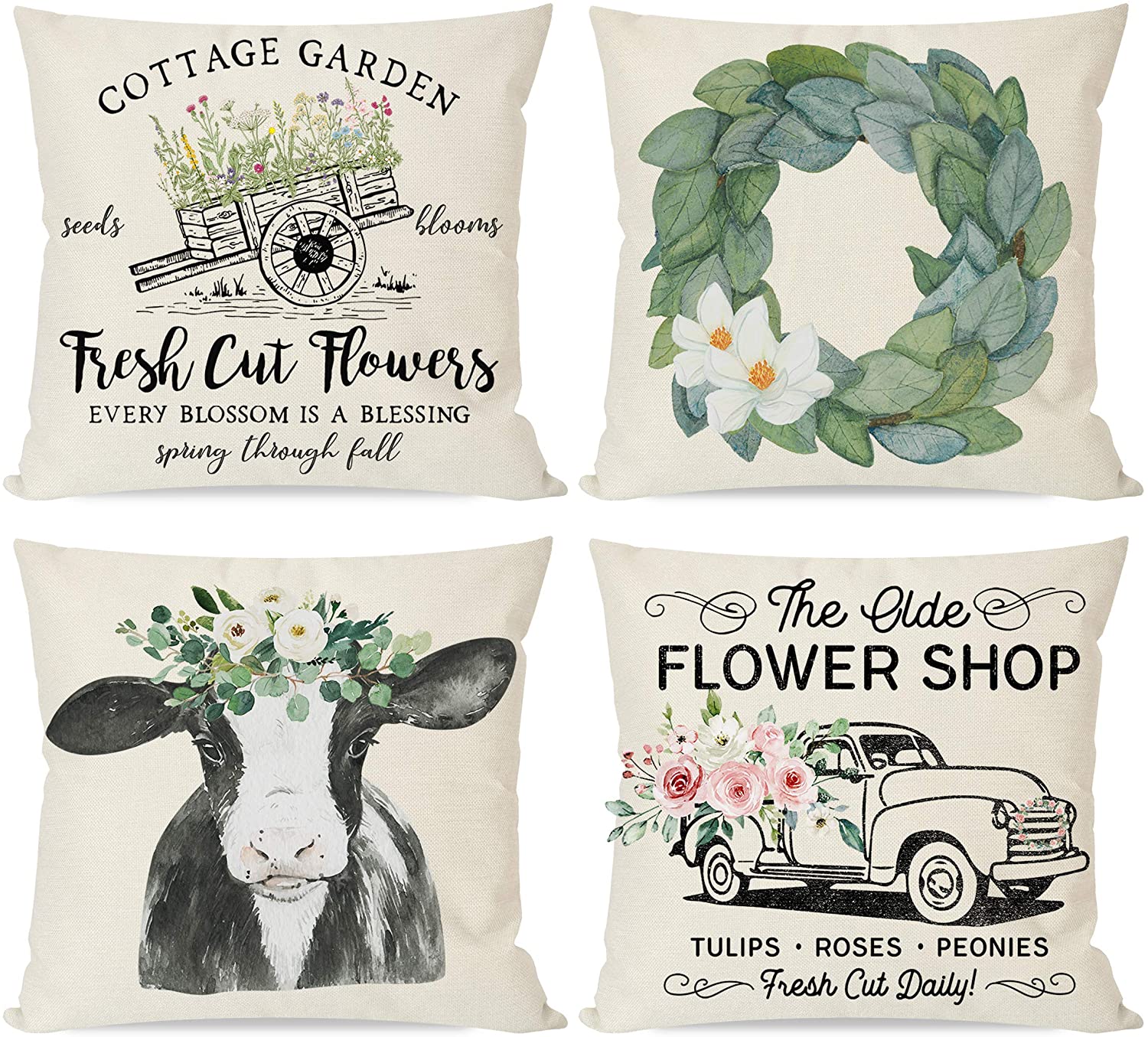 Spring Pillow Covers 18x18 Set Of 4 Farmhouse Throw Pillows Spring