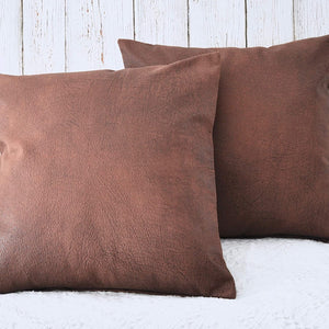 PANDICORN Brown Faux Leather Pillow Covers for Rustic Home Décor 18x18