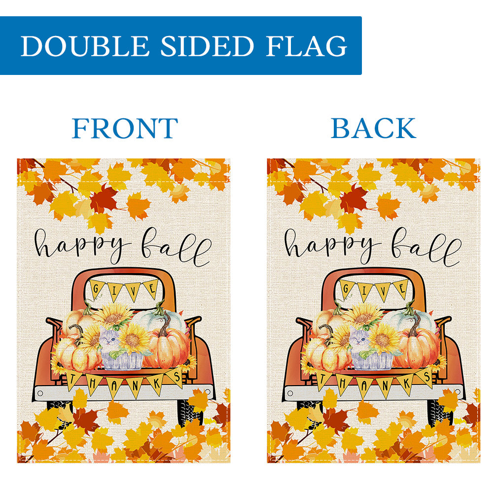 PANDICORN Happy Fall Garden Flag 12×18 Inch Double Sided, Watercolor Orange Truck Pumpkin Trees Puppy, Small Autumn Welcome Thanksgiving Yard Decor